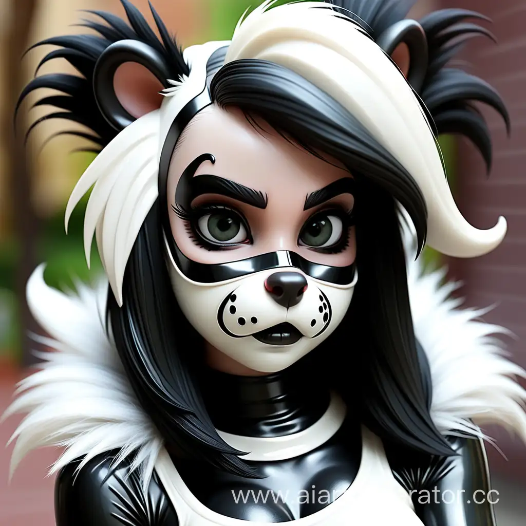 Adorable-Black-and-White-Latex-Skunk-Girl-in-Rubber-Mask