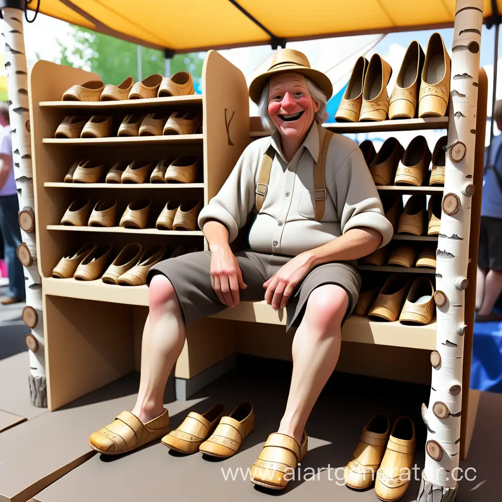 Cheerful-Birch-Bark-Shoe-Vendor-at-Cartoon-Fair