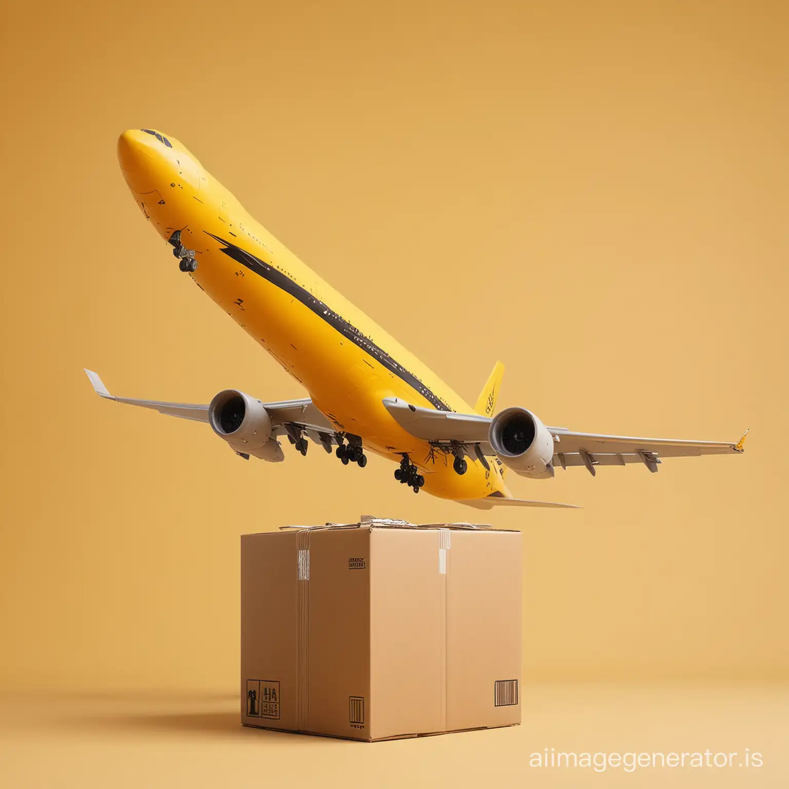 airplane carrying cargo packages from afghanistan to america  yellow background