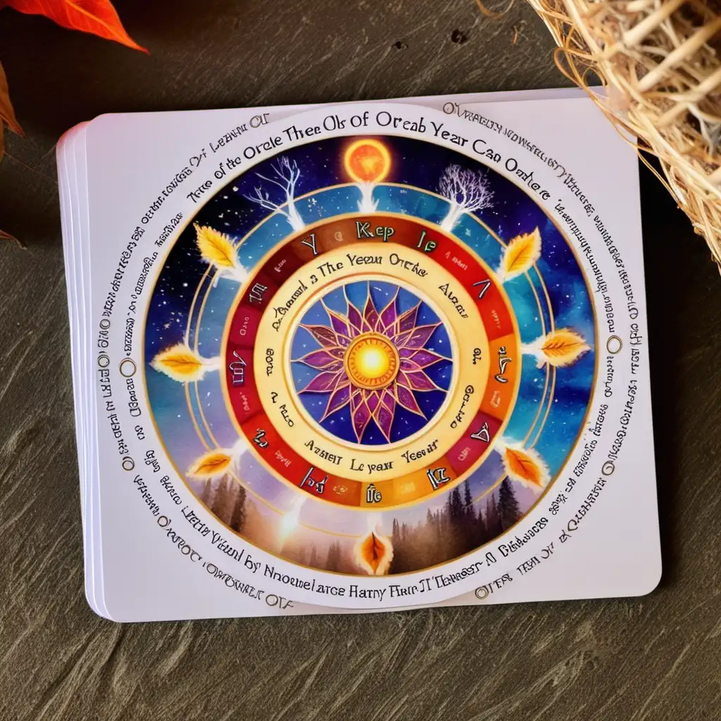 Wheel of the Year Oracle Card with Seasonal Symbols