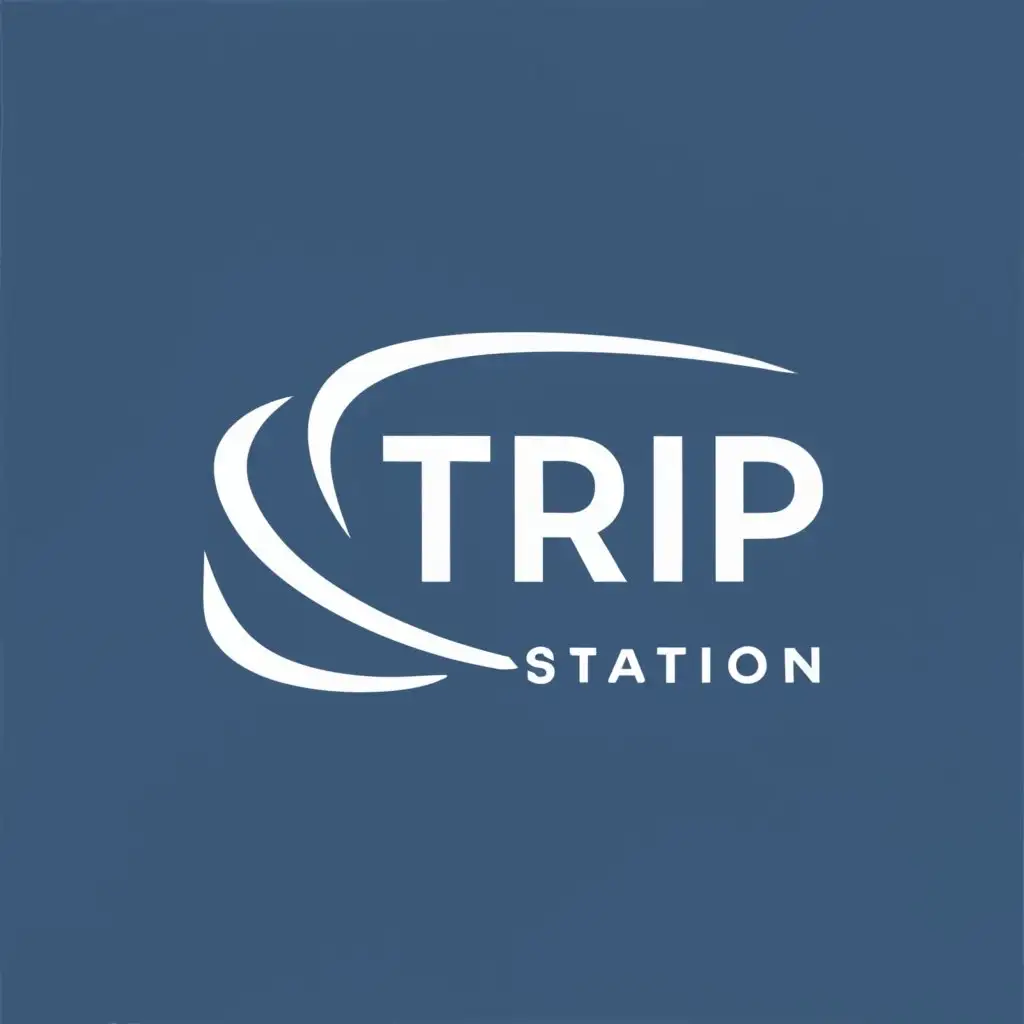 logo, a logo with a curved blue font and a white world map symbol. This logo reflects the concept of travel and exploration., with the text "Trip station", typography, be used in Travel industry