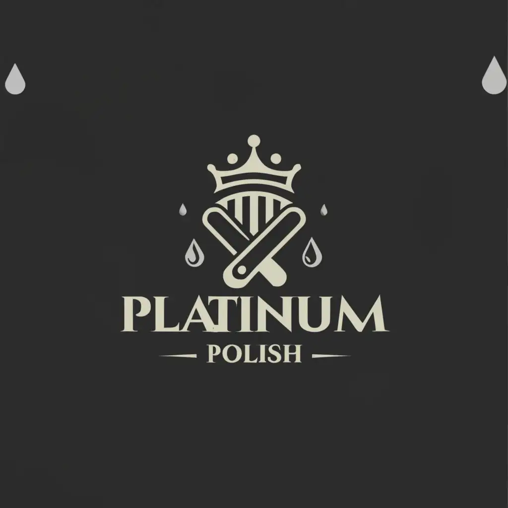 a logo design,with the text "PLATINUM POLISH", main symbol:A squeegee with water droplets around it that form the silhouette of a crown above,Moderate,clear background