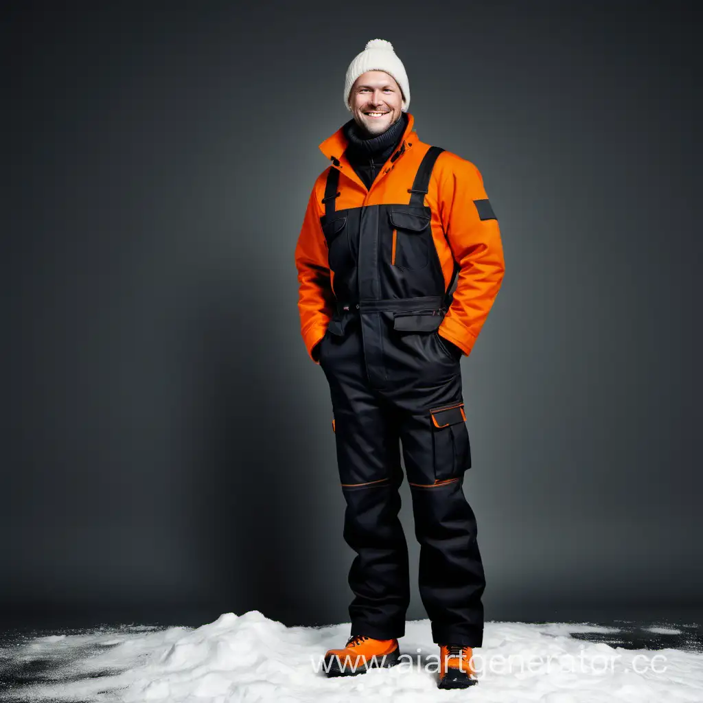 Stylish-Scandinavian-Winter-Fashion-Smiling-Man-in-Black-and-Orange-Workwear