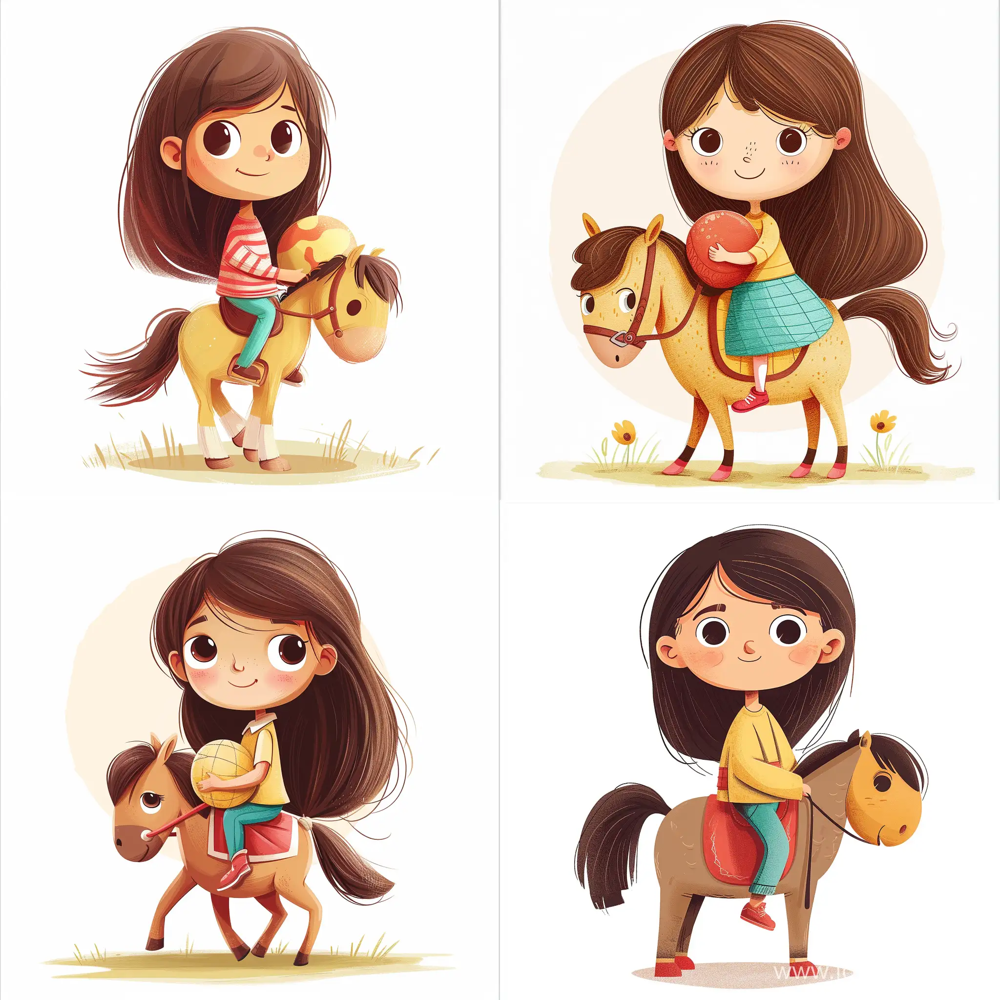 Adorable-Childrens-Book-Illustration-Cute-Girl-Riding-a-Horse