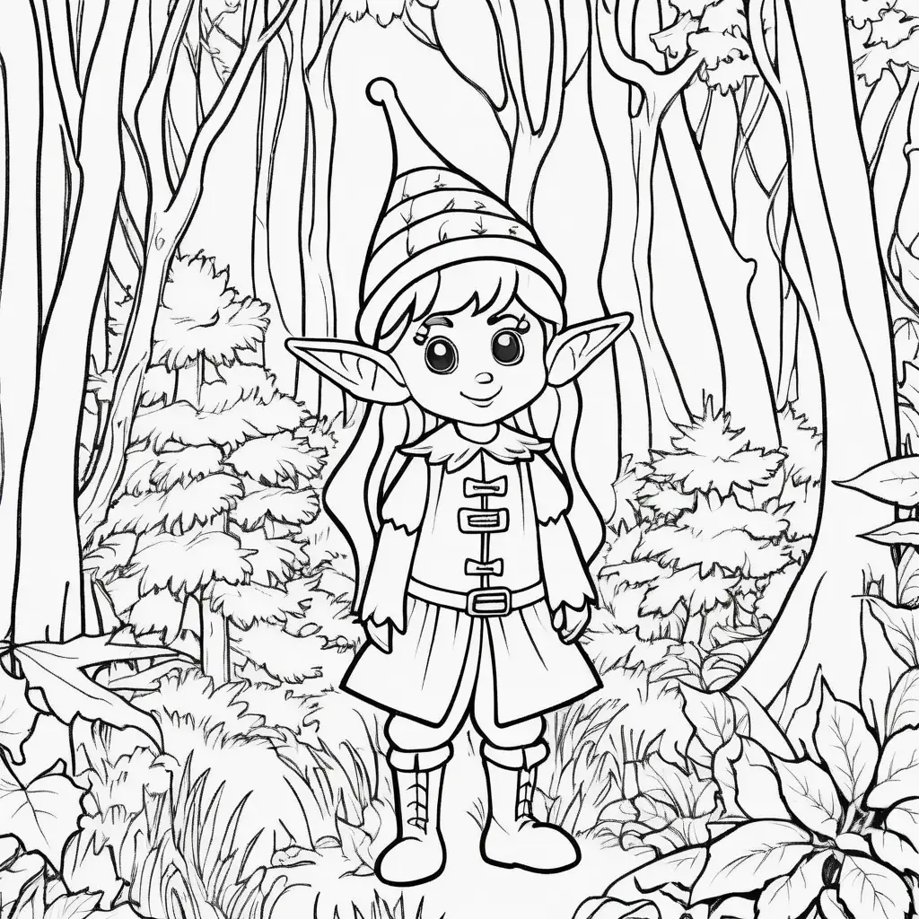 Enchanting Forest Elf Coloring Page