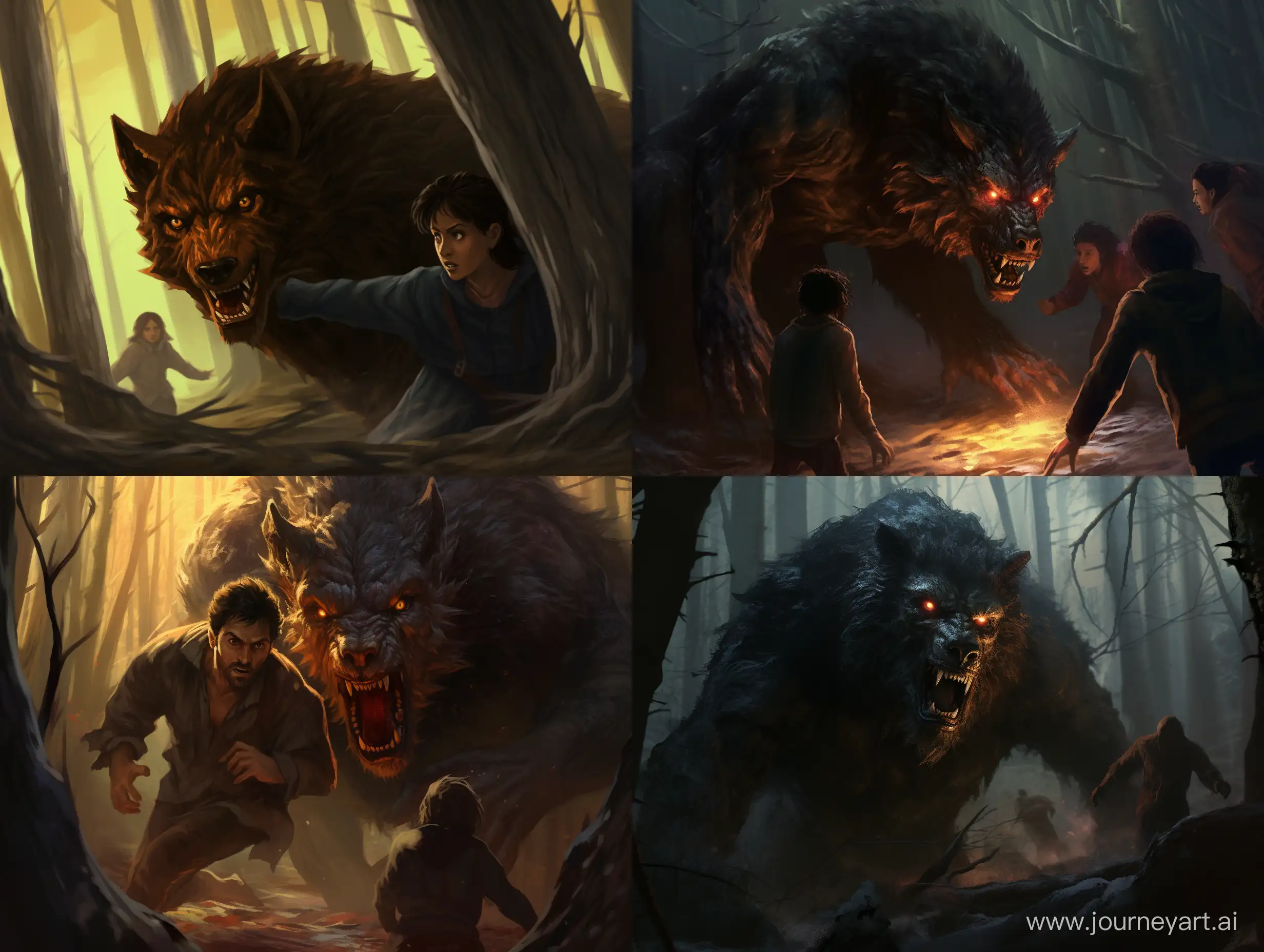 Friends-Confront-Werewolf-in-Enchanted-Forest
