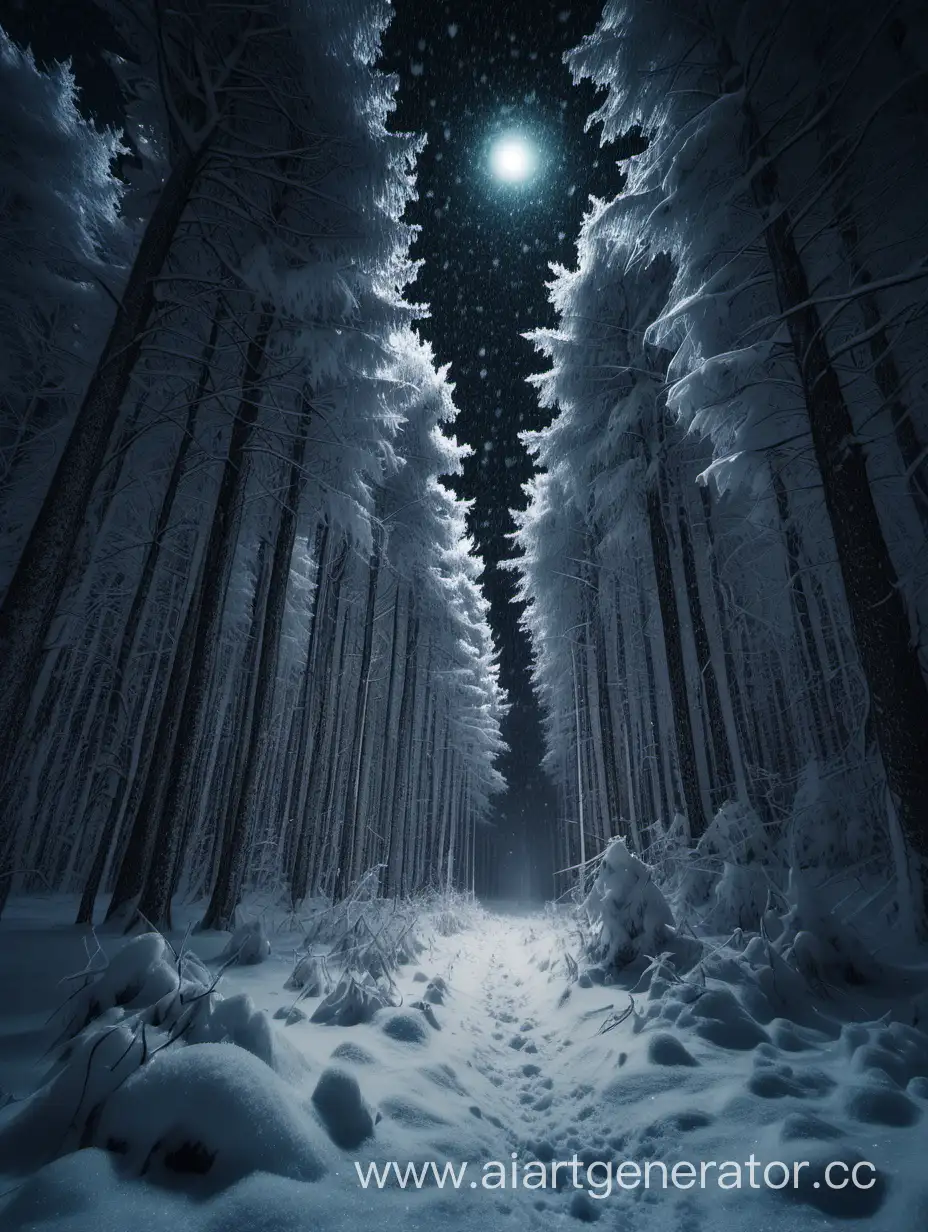 ночной снежный лес