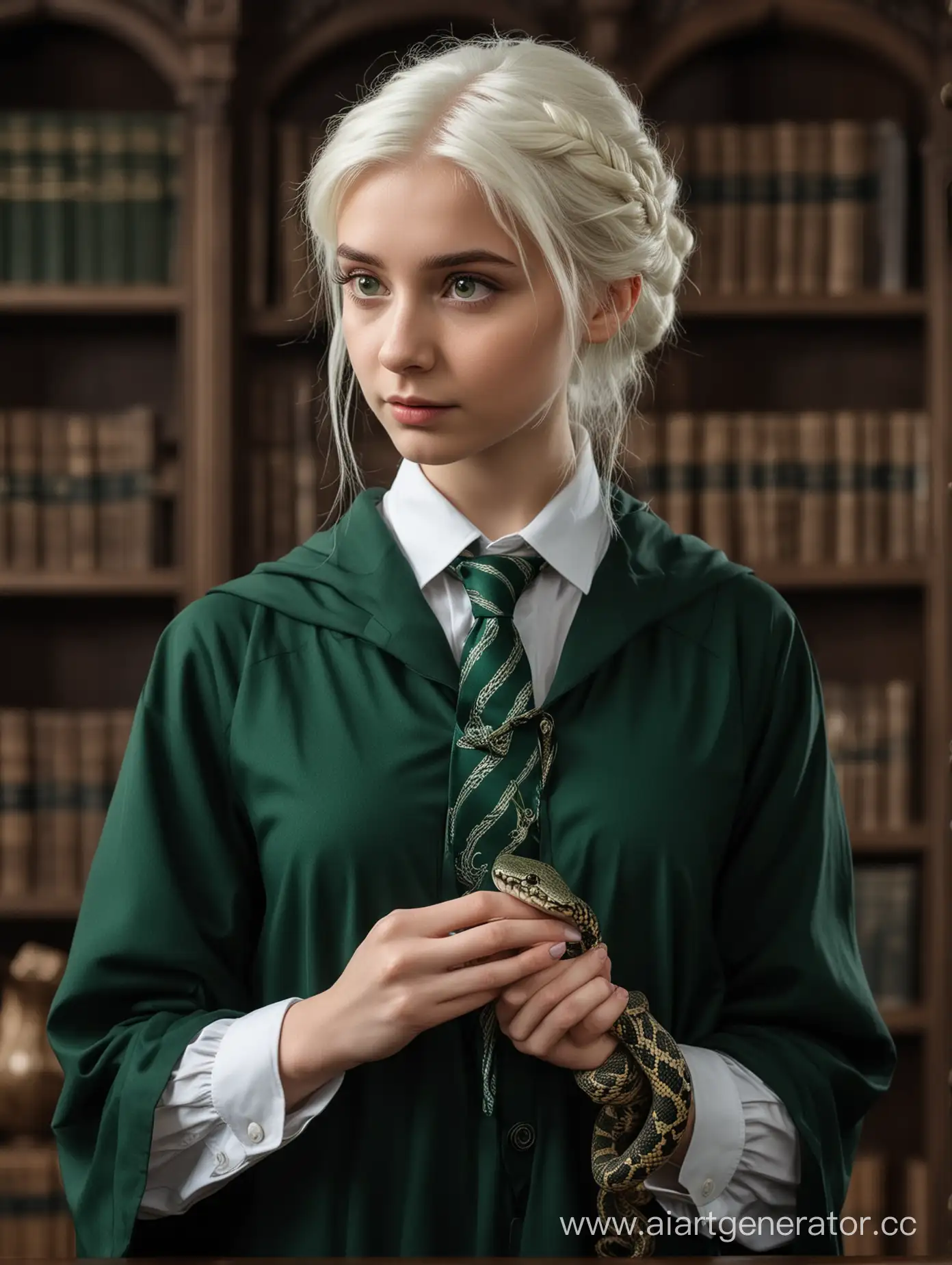 Slytherin-Enchantress-Tangled-White-Hair-Green-Tie-and-Serpent-Grip