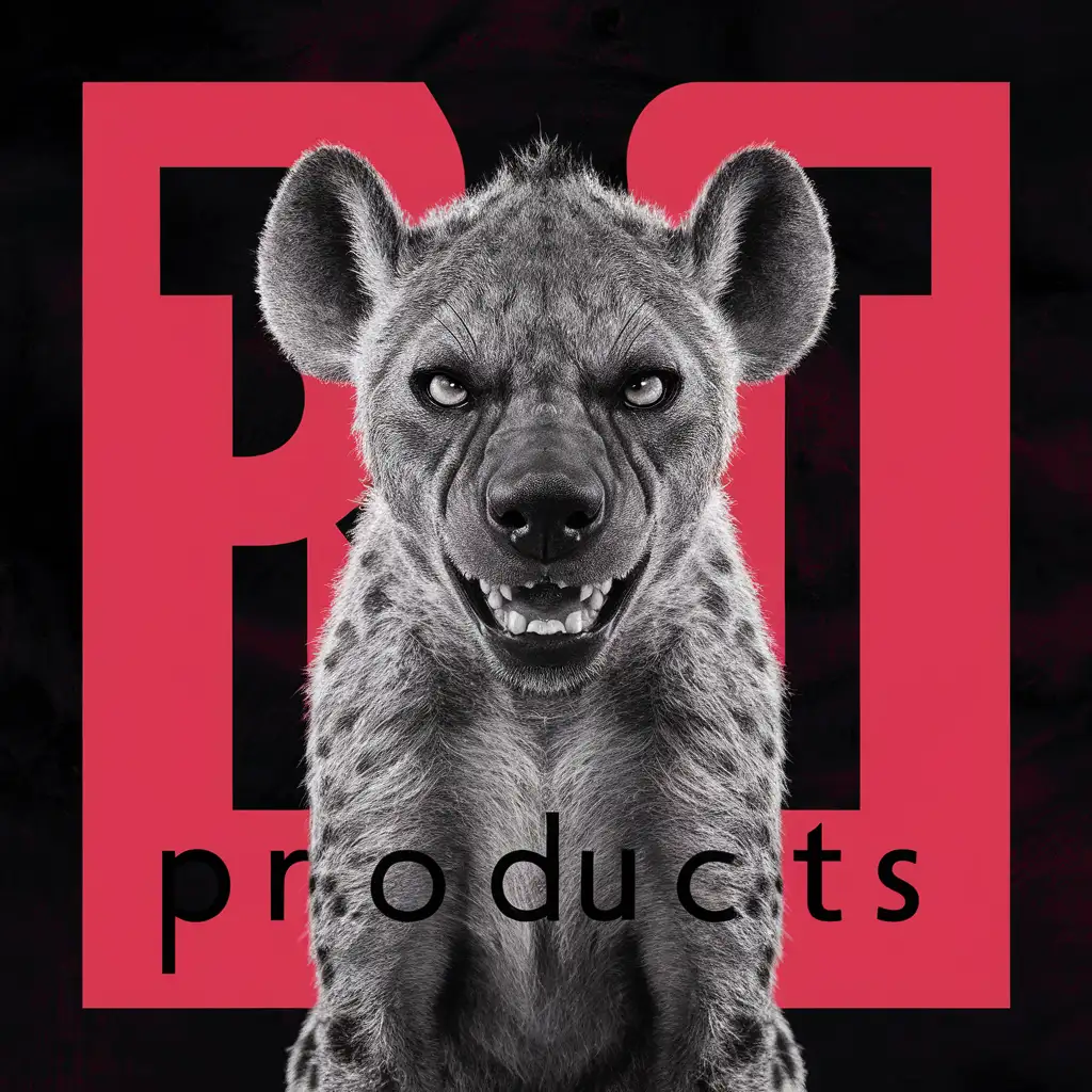 черно-красная картинка с гиеной и надписью products