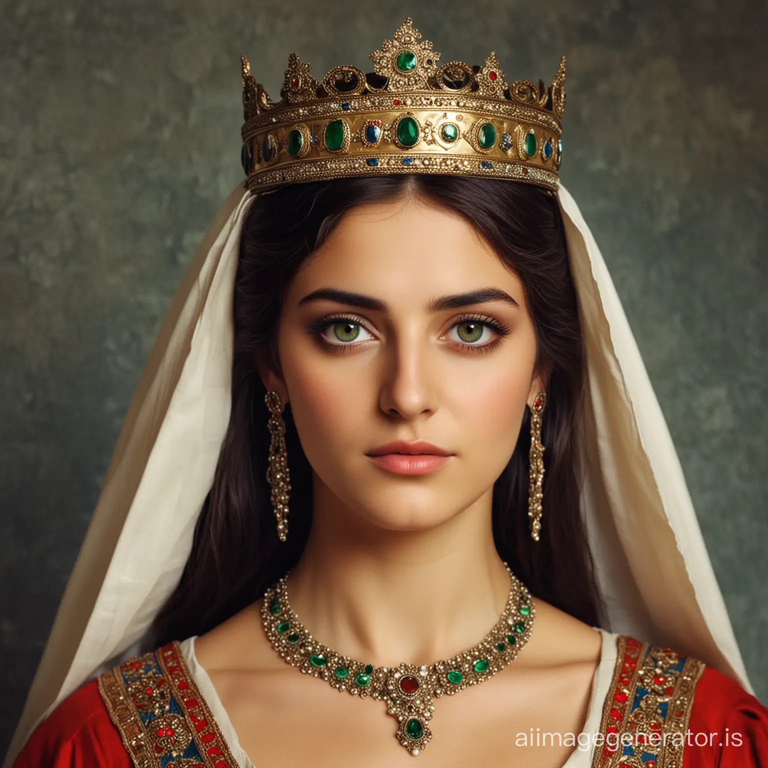 Armenian-Queen-Erato-in-Simple-Crown-and-Attire-with-Piercing-Green-Eyes-and-Distinctive-Nose