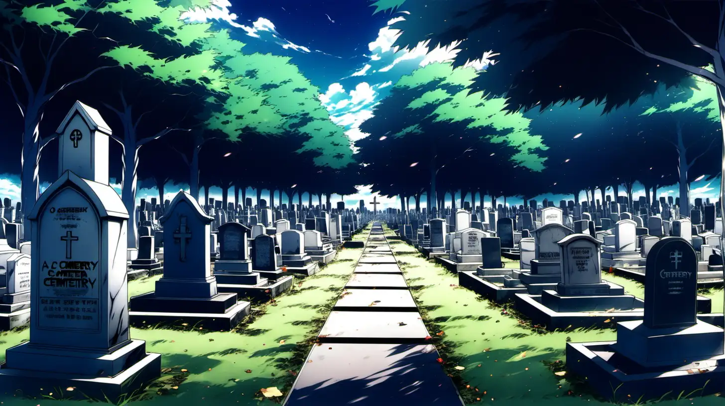A cemetery, anime style