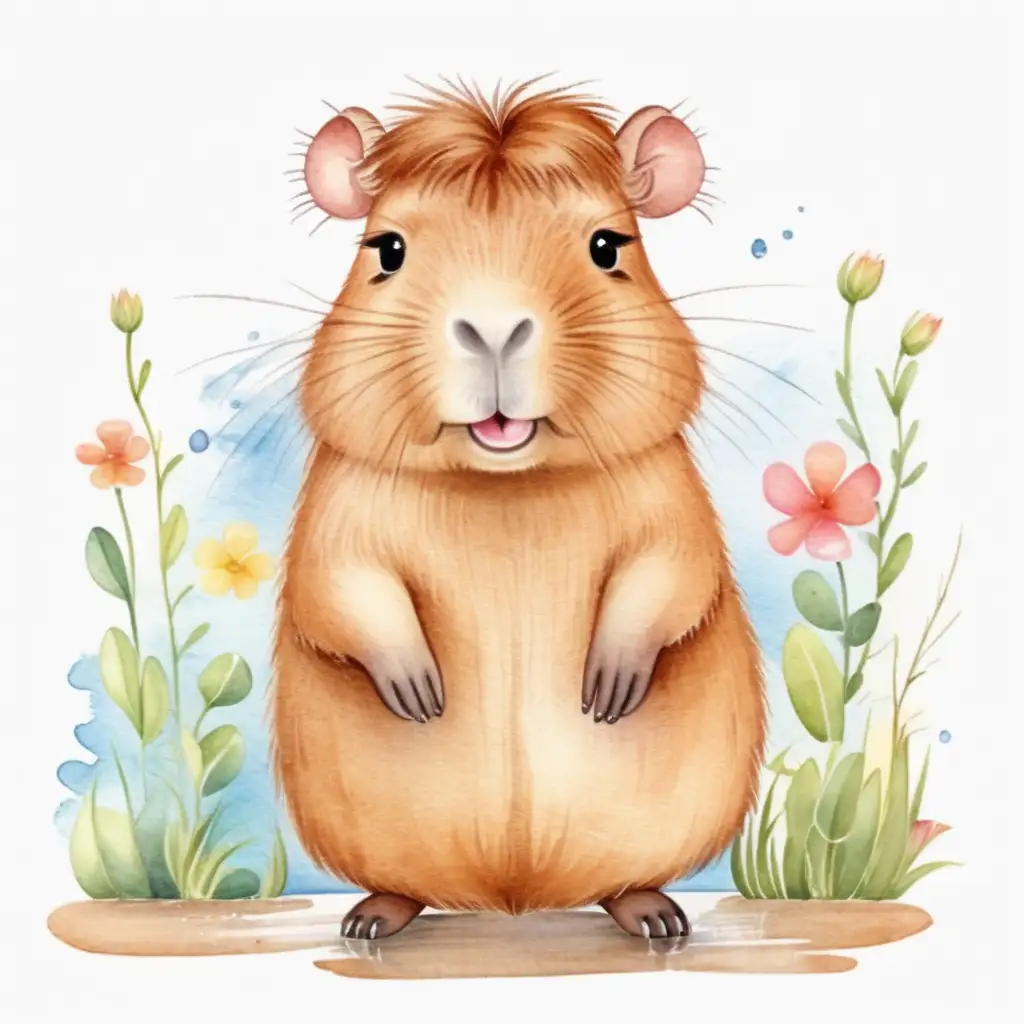 cute girly cartoon capybara watercolor