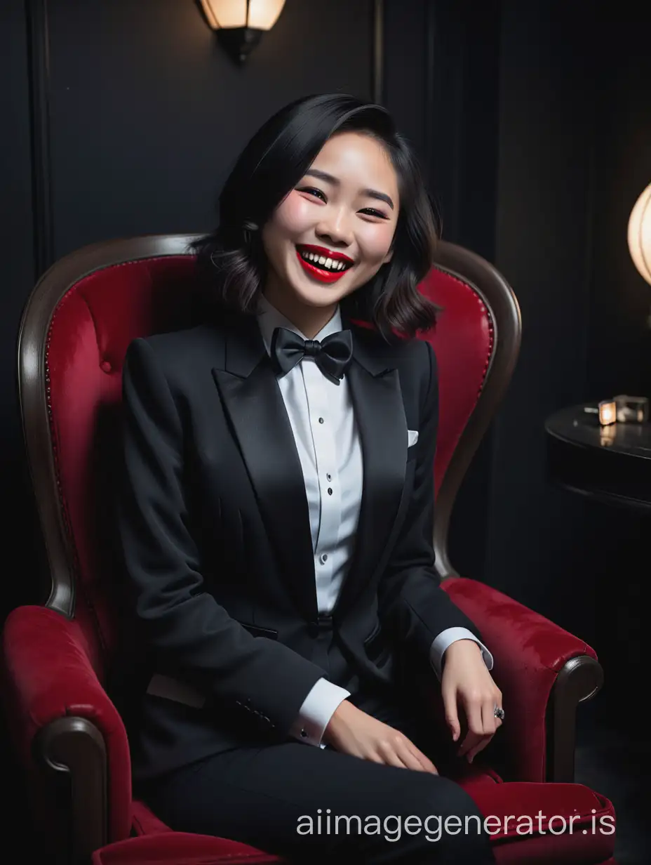 Elegant Woman in Tuxedo Relaxing in Luxurious Dark Interior | AI Image ...