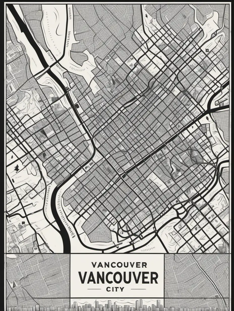 black and white hipster city map of vancouver, washington