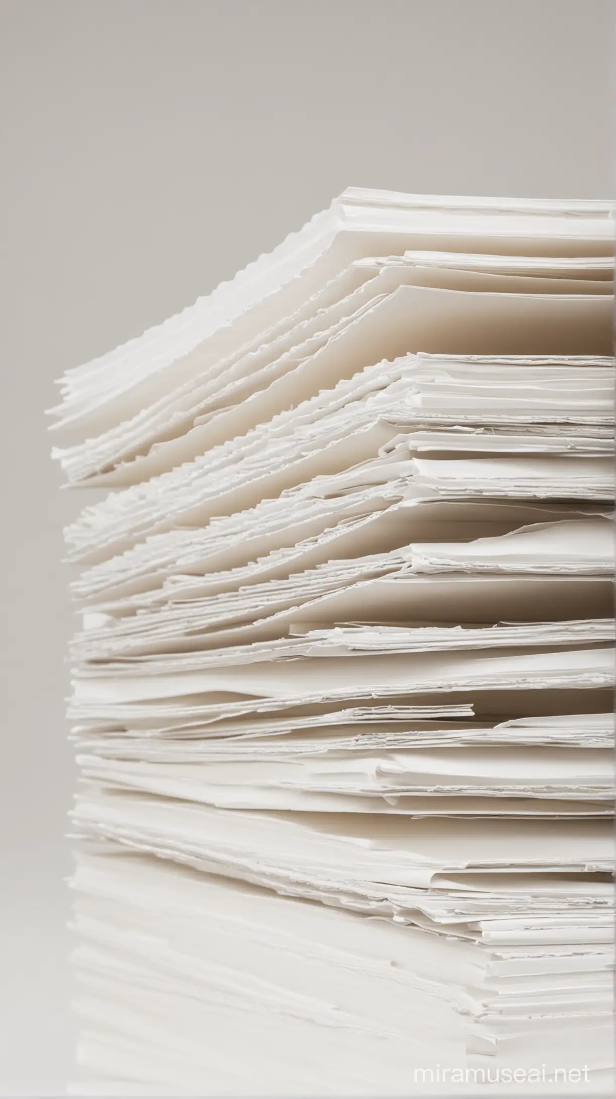 vertical stack of empty white binder folders, pale background
