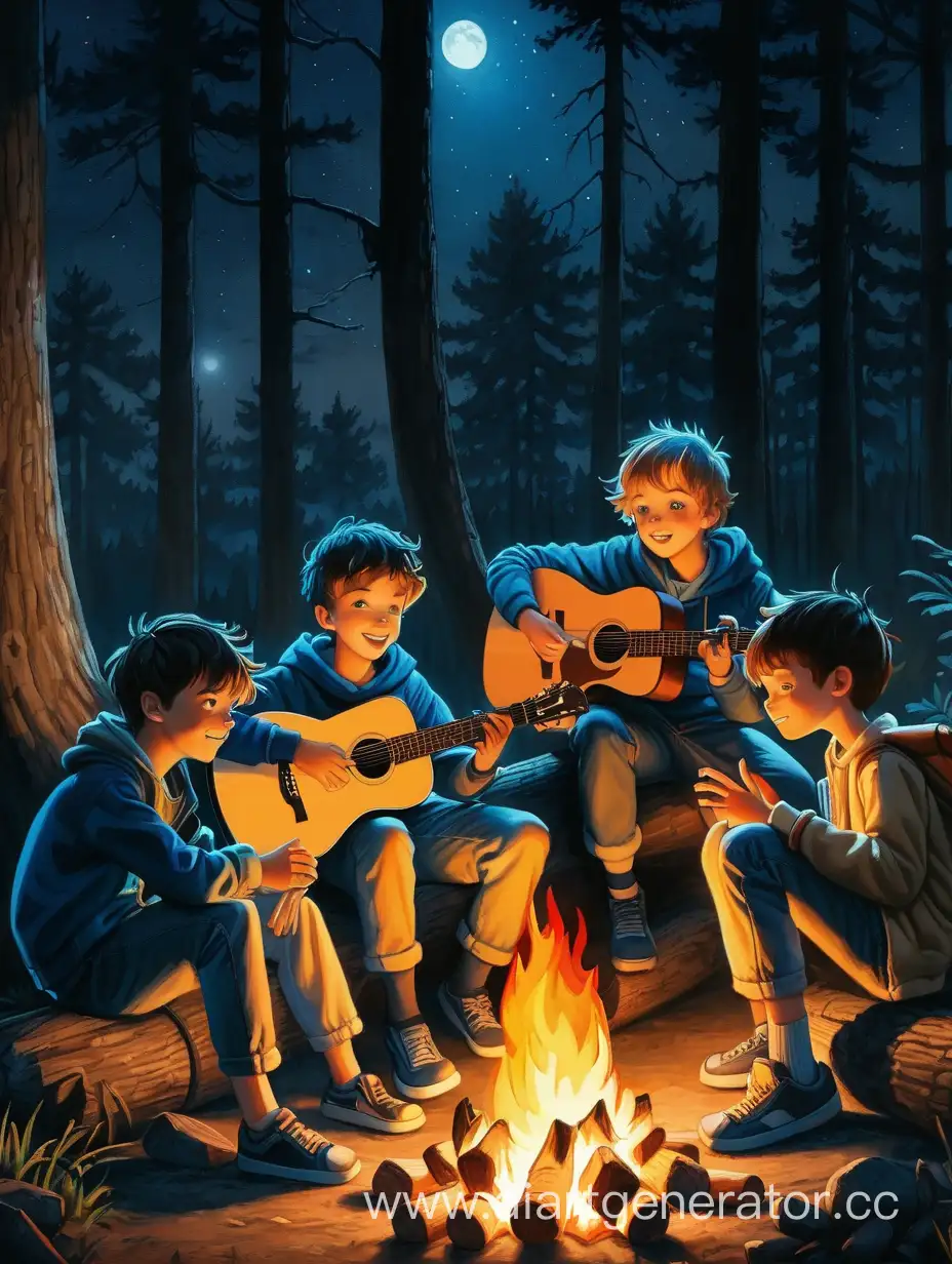 Nighttime-Jam-Session-Group-of-Friends-Enjoying-Music-by-the-Campfire