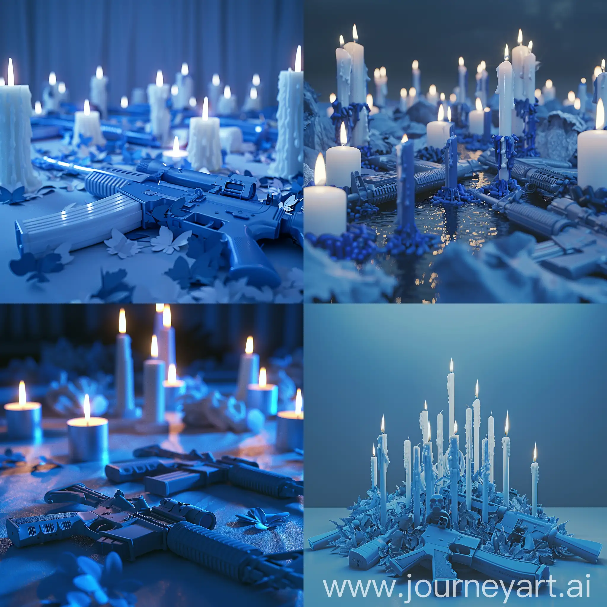 War-Music-Poster-Symbolic-Composition-in-Blue-and-White-with-Guns-Candles-and-a-Message-of-Hope