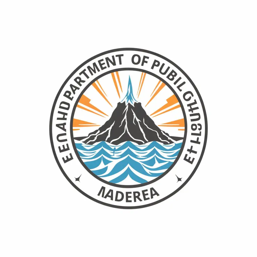 a logo design,with the text "UNALASKA DEPARTMENT OF PUBLIC SAFETY", main symbol:VOLCANO, TSUNAMI, EARTHQUAKE, WIND, HAZARD,Moderate,clear background