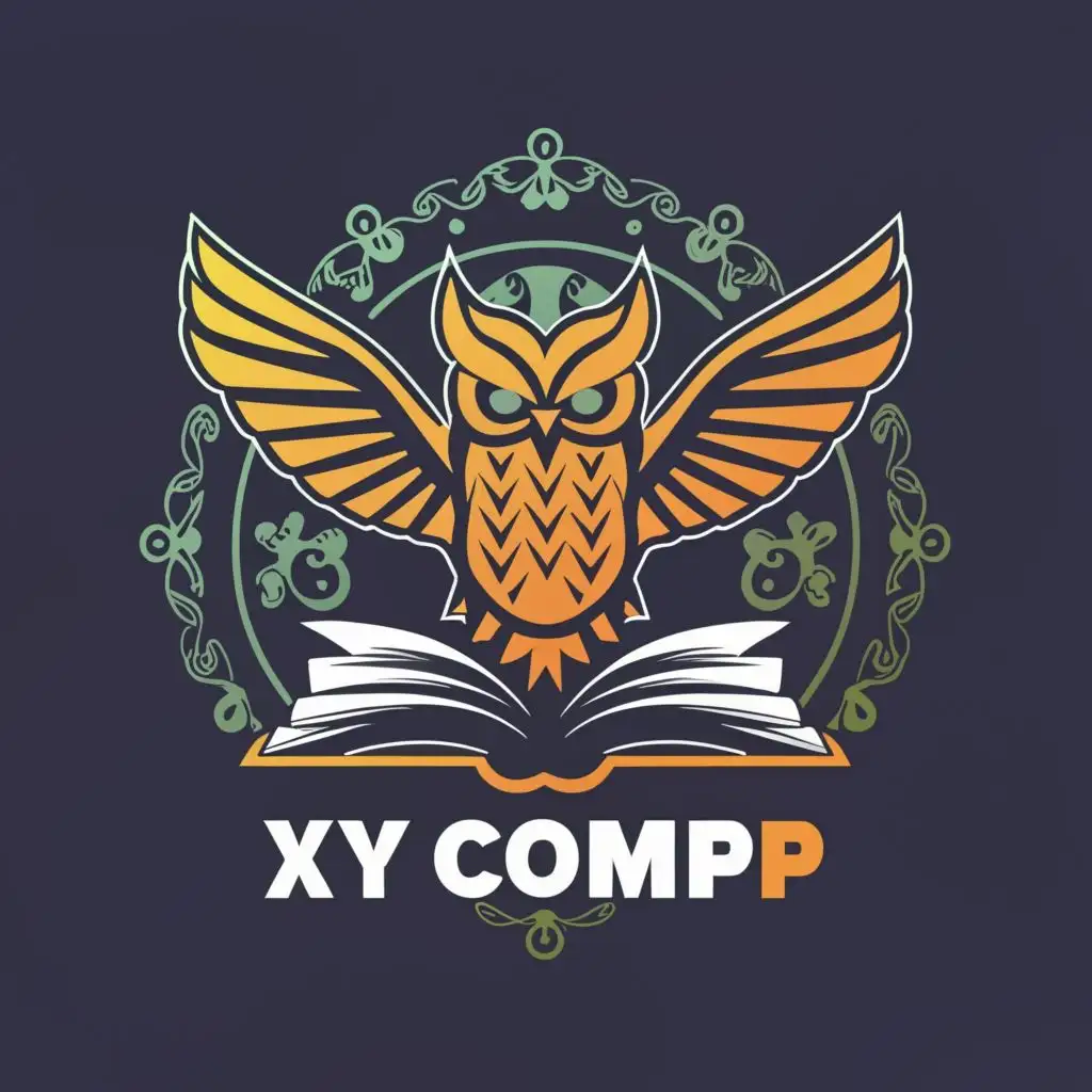 logo, tarot card, books with owl, with the text "XY Comp", typography, be used in Education industry
