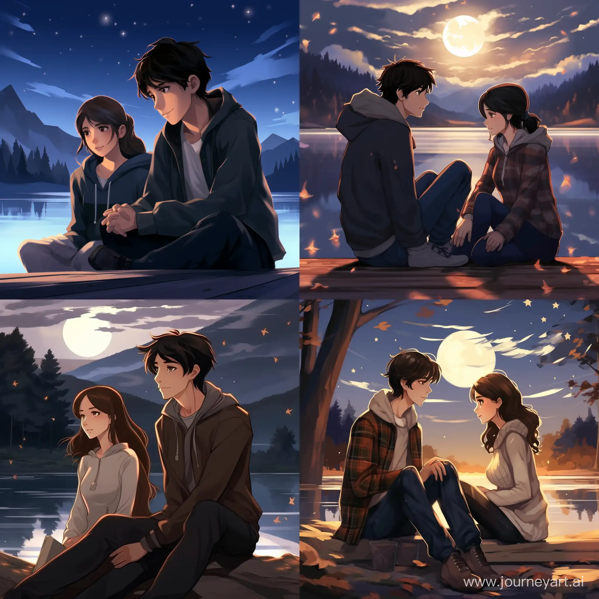 Teenage-Romance-by-Hogwarts-Lake-under-Starry-Autumn-Sky
