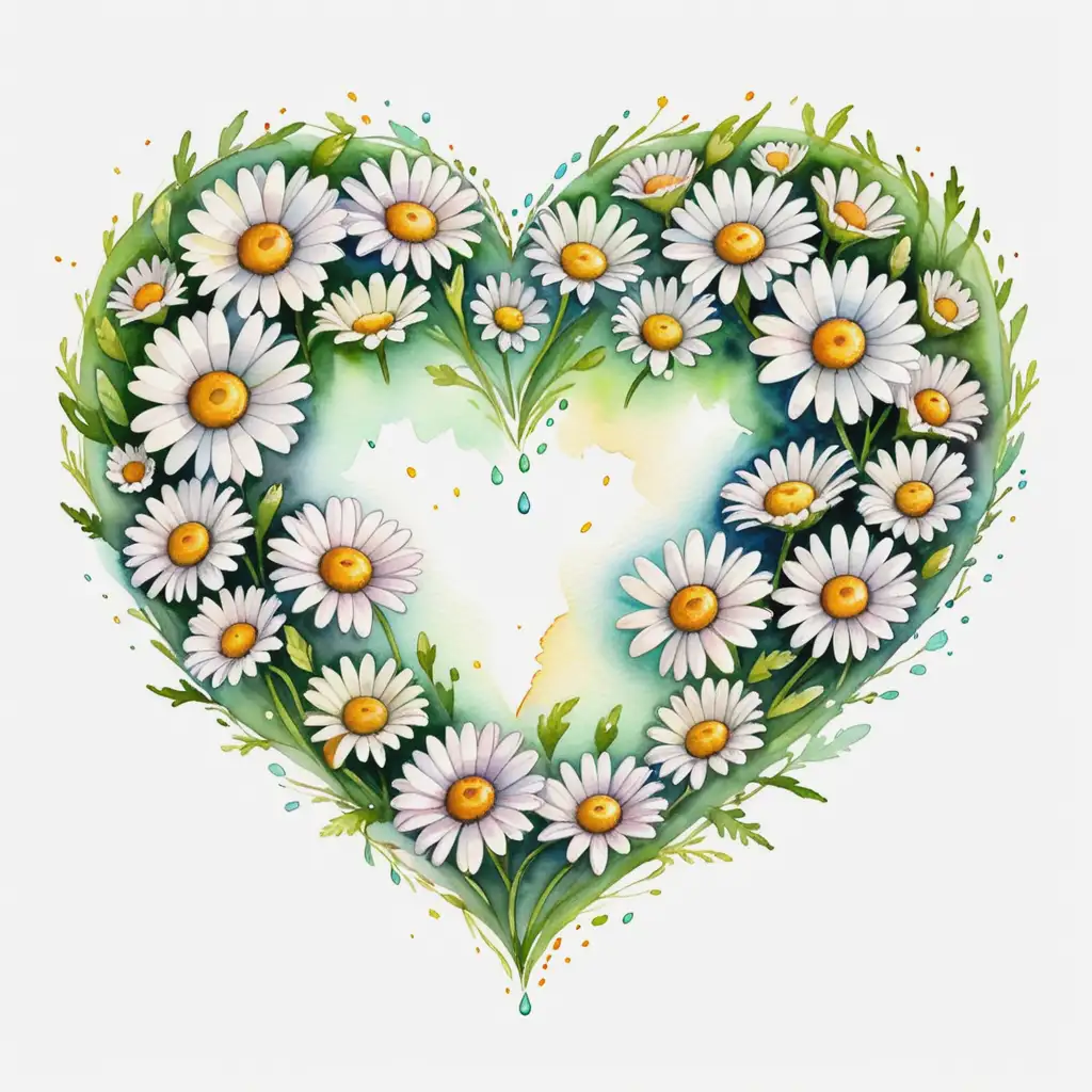 Daisy Heart Watercolor Painting Delicate Floral Artwork