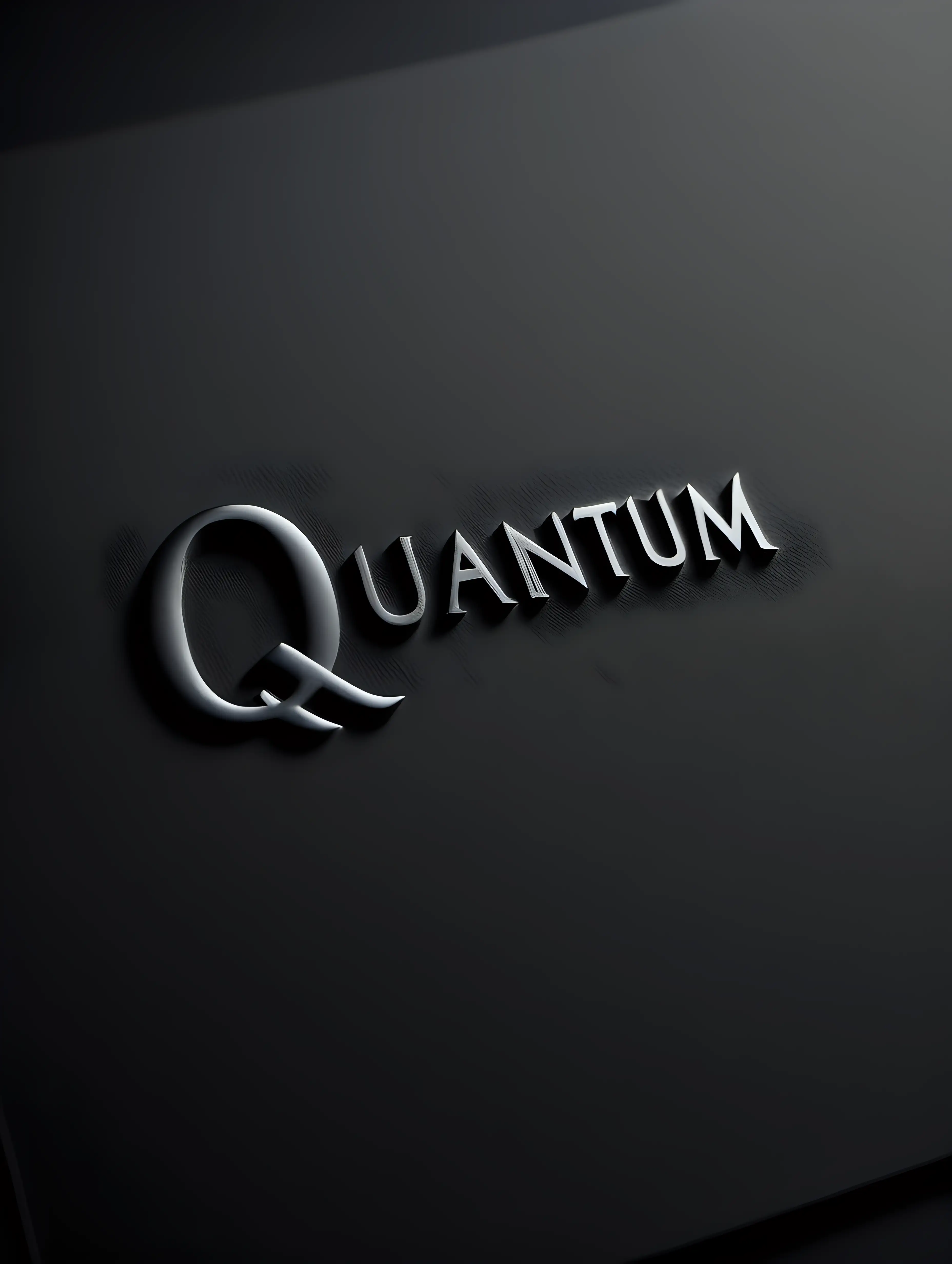 Logo  FLAT BLACK PAGE EMBOSSED WITH THE Word" QUANTUM Q" Veery subtle