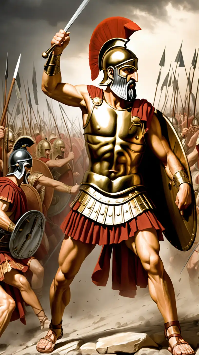 Leonidas I Leading Spartan Soldiers in Intense Battle