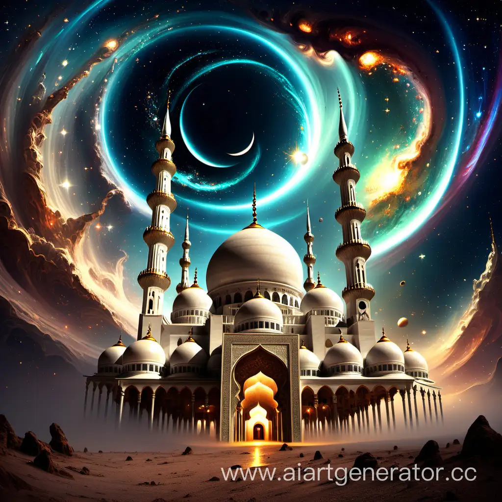 Божественная мечеть необыкновенной красоты в космическом пространстве