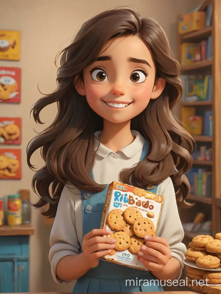Girl Holding Cartoon Biscuits Cute Kid Enjoying Tasty Treats