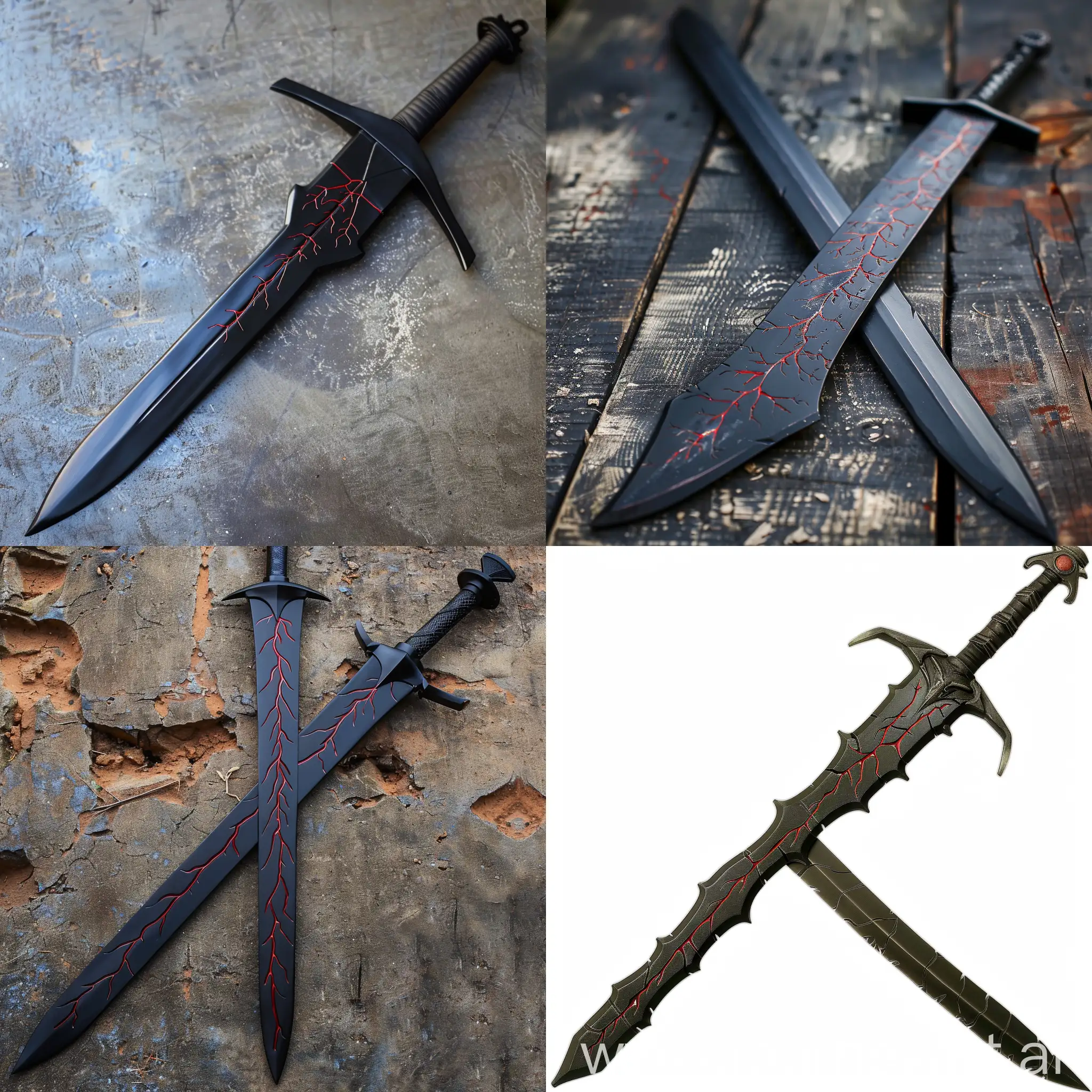 A black sword with red veins on the blade
