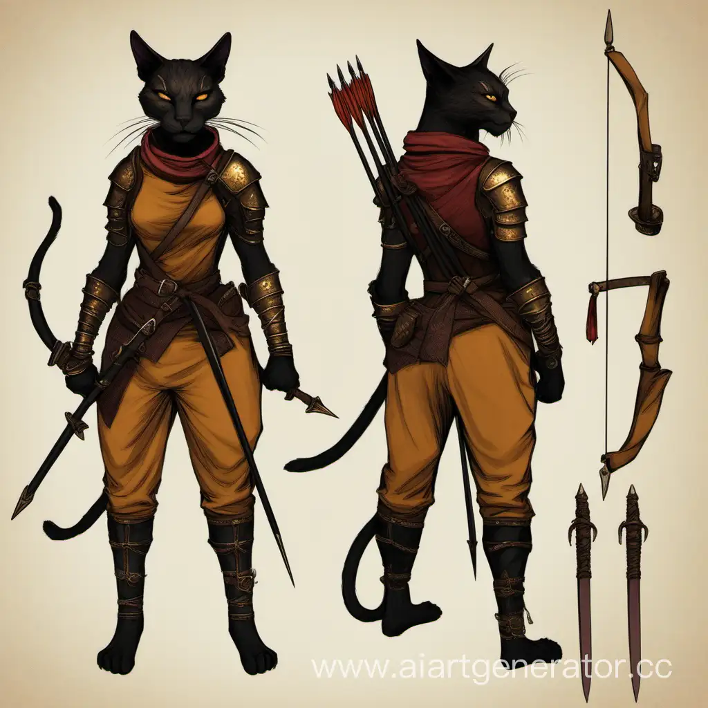 Sleek-Black-Tabaxi-Warrior-with-DaggerAdorned-Breastplate-and-Longbow