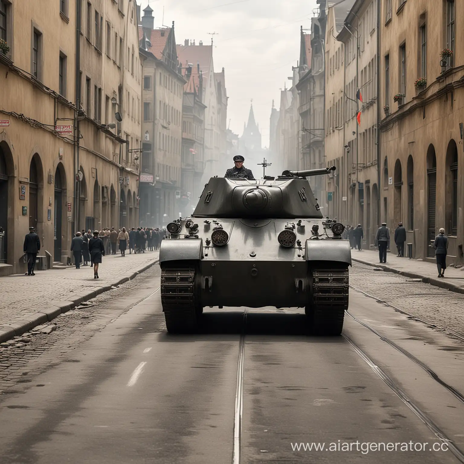 German-Panther-1941-Drives-Through-City-Streets-During-World-War-II