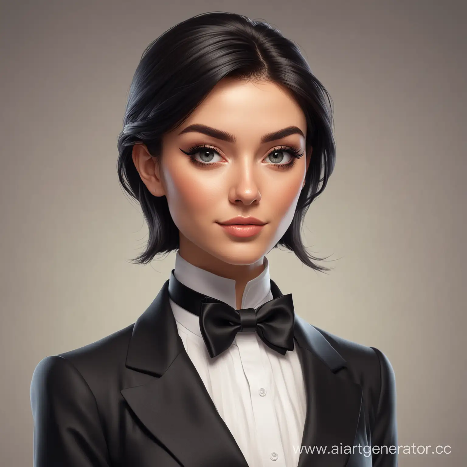 Playful-Cartoonish-Woman-in-Elegant-Black-Tuxedo