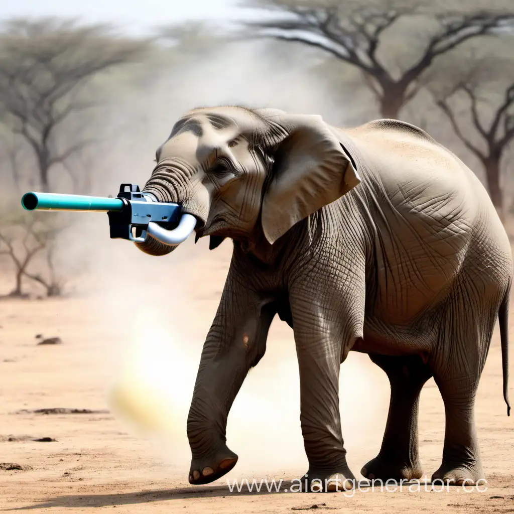 Majestic-Elephant-Holding-Air-Gun-Wildlife-Art