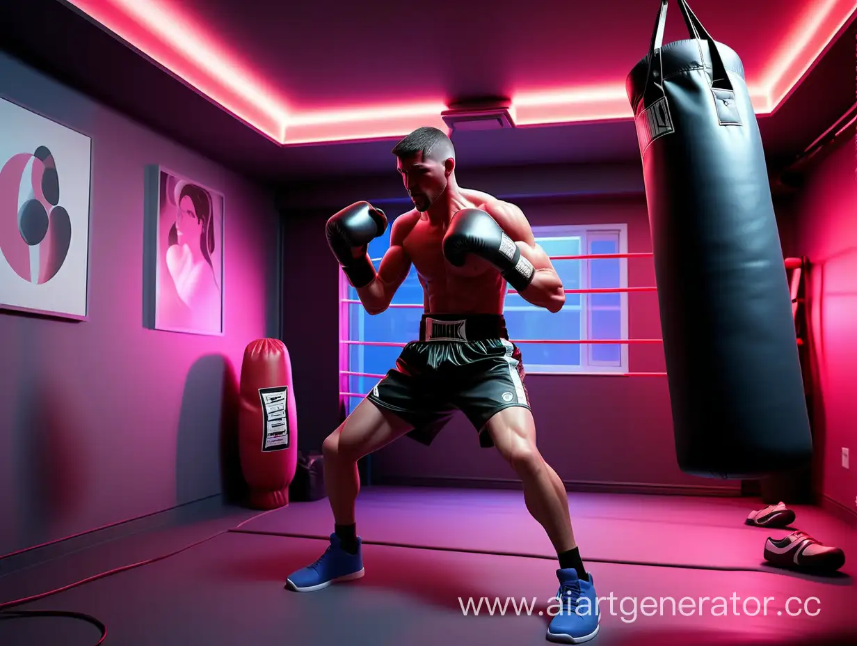 NeonLit-Boxing-Champion-Training-with-Punching-Bag