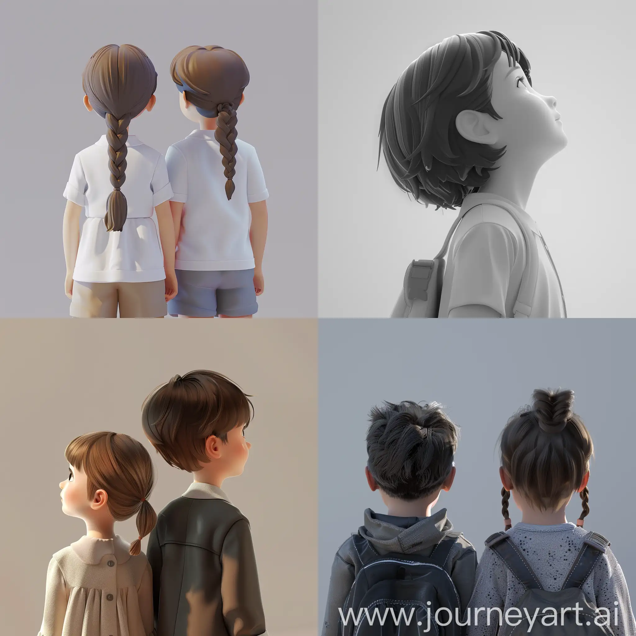Anime children’s back looking up 3d