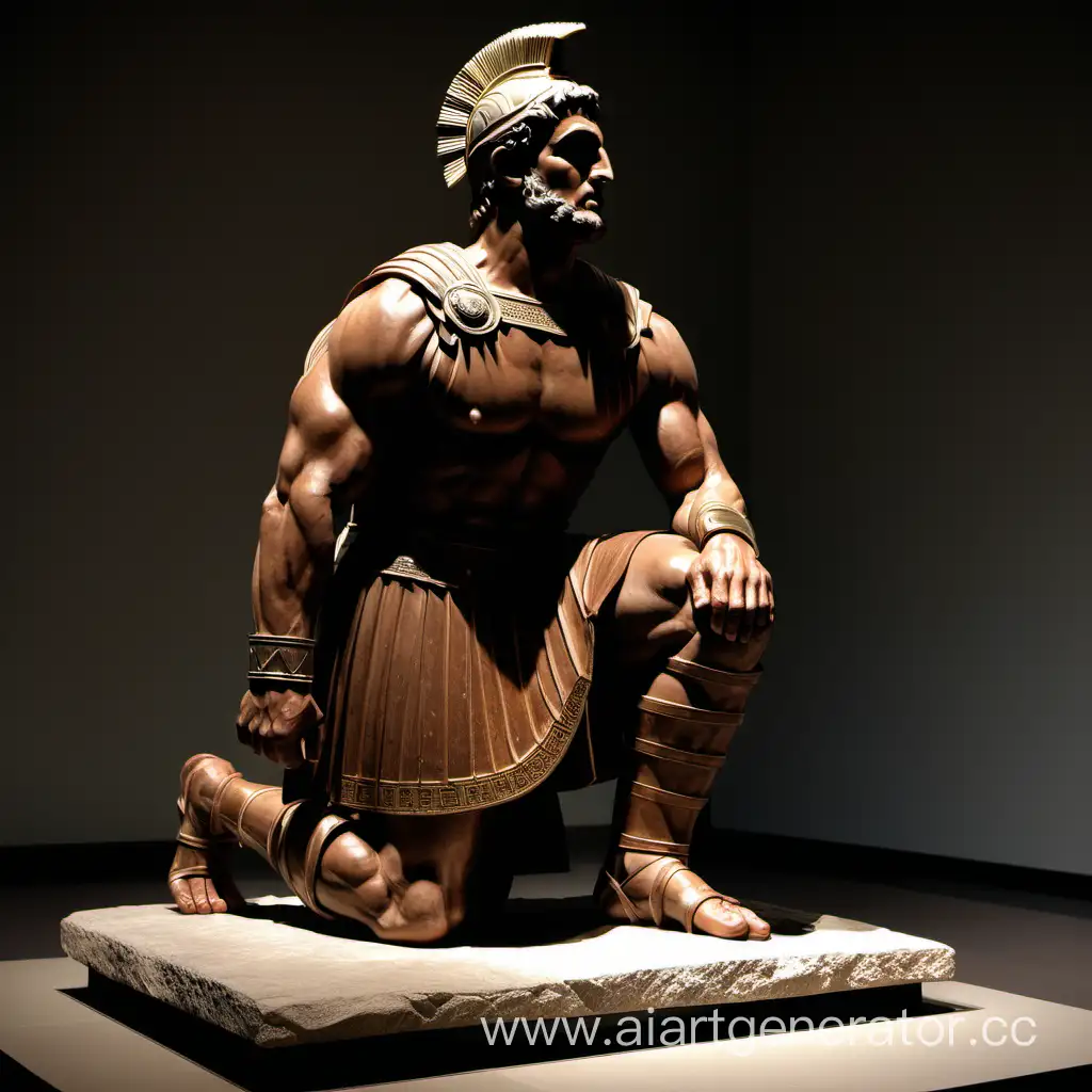 Тигран Великий, подкаченный, стоящий на коленях в профиль перед  перед римским императором и его полководцем Помпеем