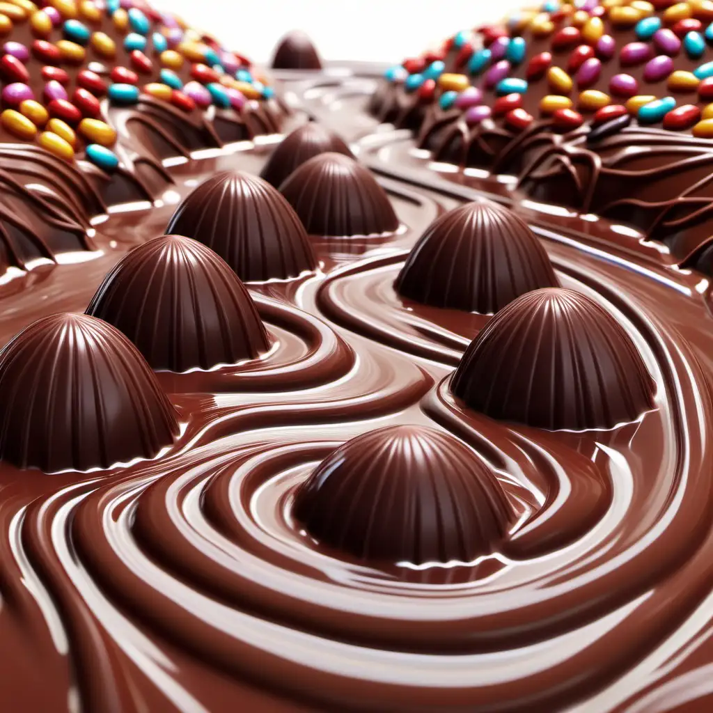 Chocolate river, candy, chocolate land, chocolate candy, realistic, background