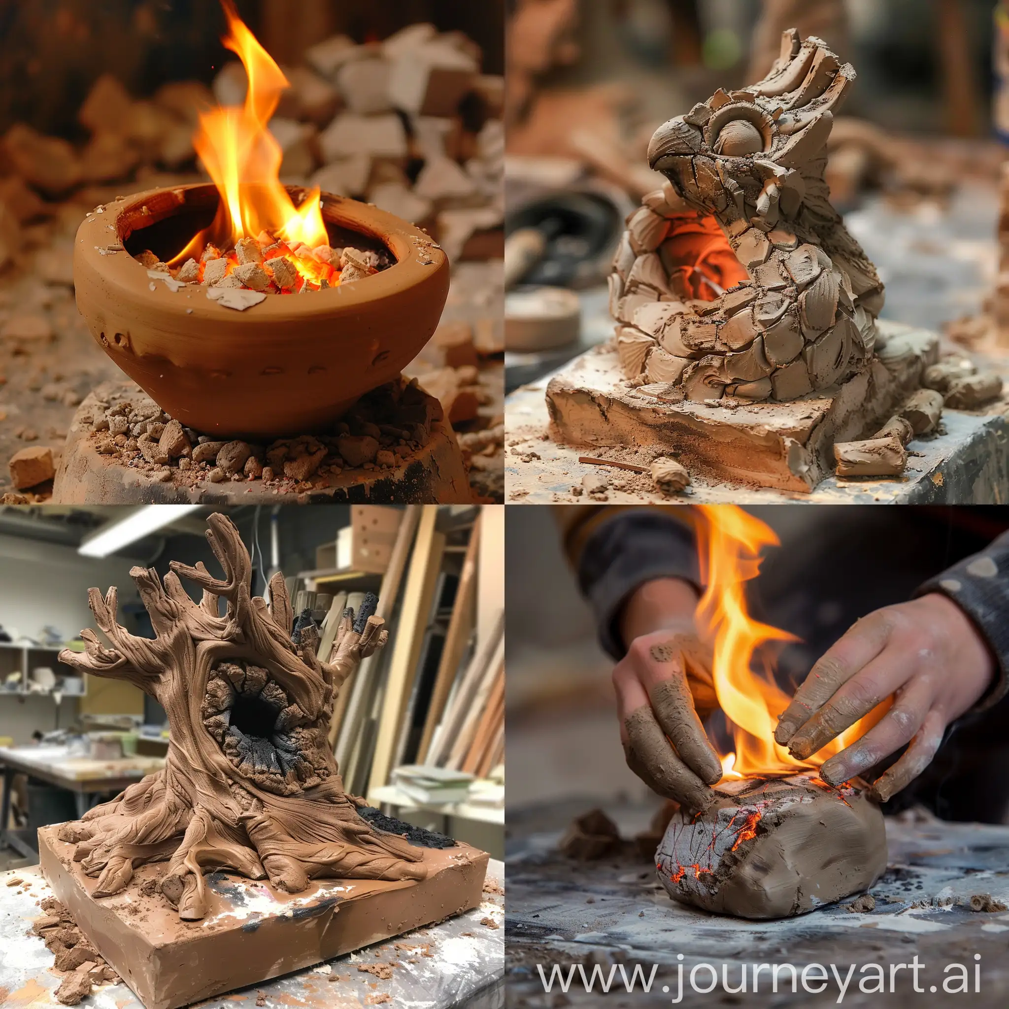 Vibrant-Clay-Burning-Elemental-Sculpture