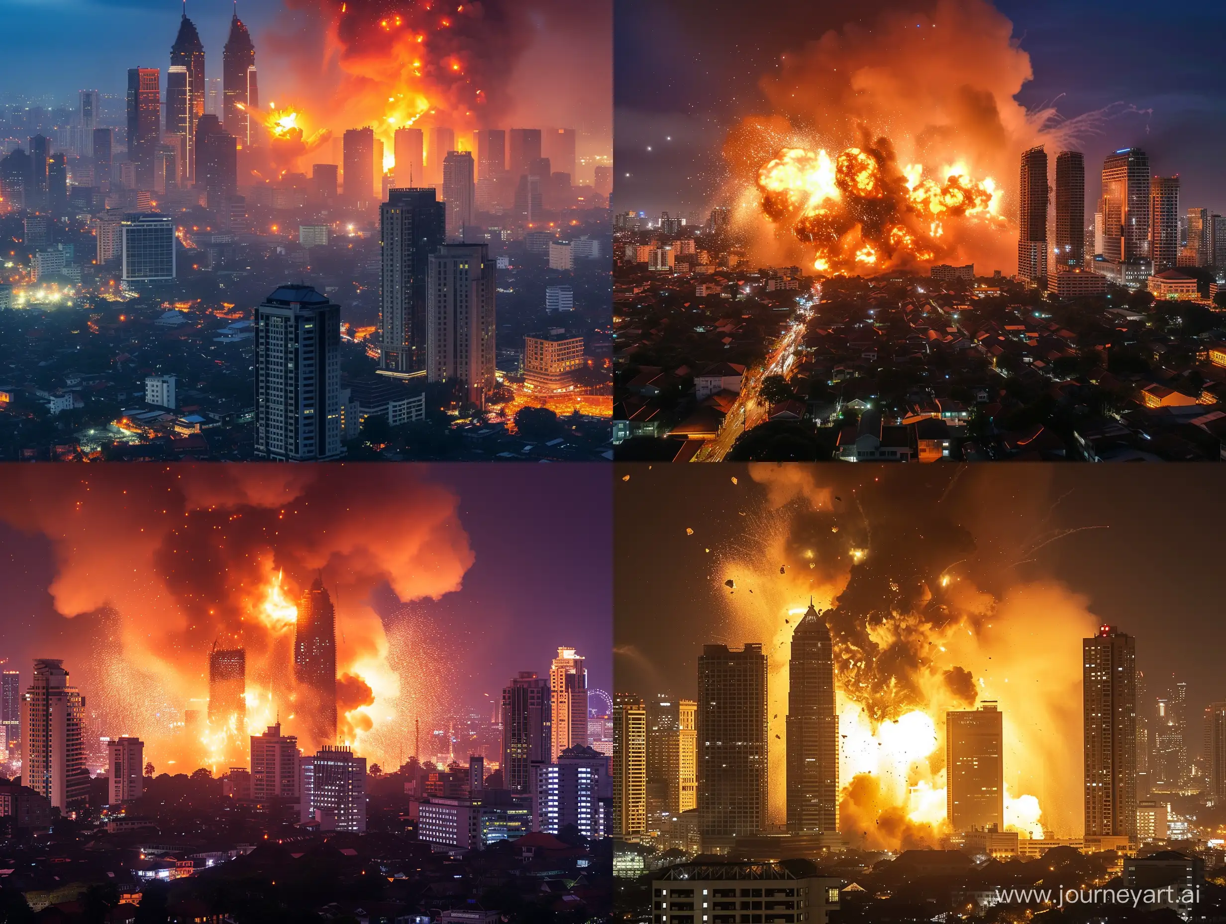 Explosion of the Jakarta in Indonesia at night