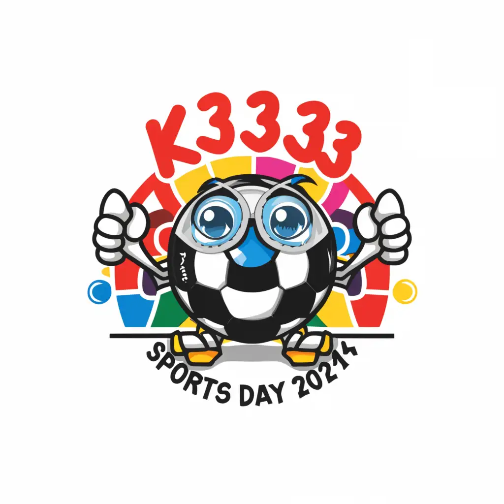 a logo design,with the text "Soccer", main symbol:Write K3-3 Sports Day 2024 with a cute and vibrant soccer ball for kids cute ball with eyes,complex,be used in Sports Fitness industry,clear background