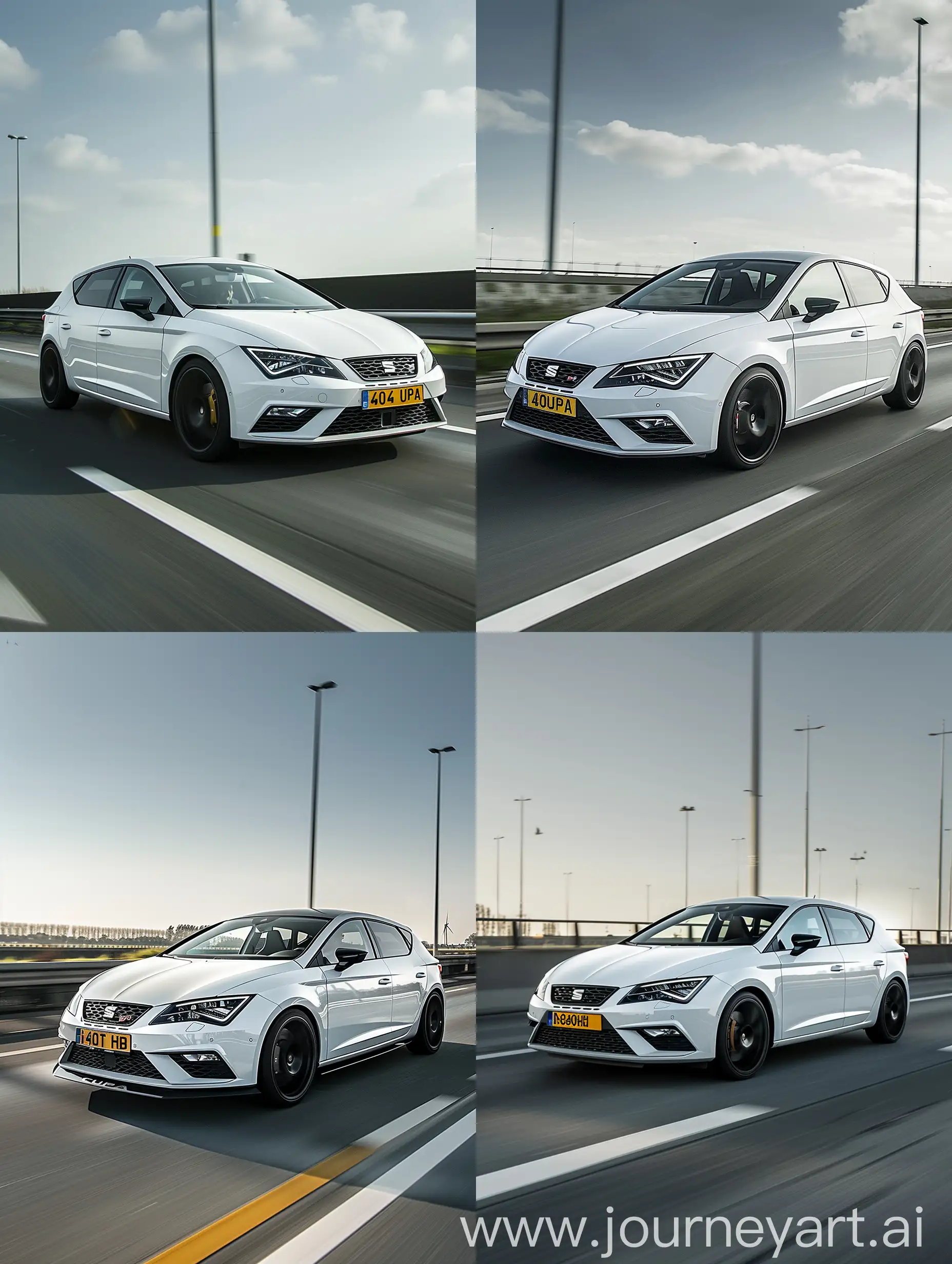 White-Seat-Leon-CUPRA-with-Black-Rims-Speeding-on-Dutch-Highway