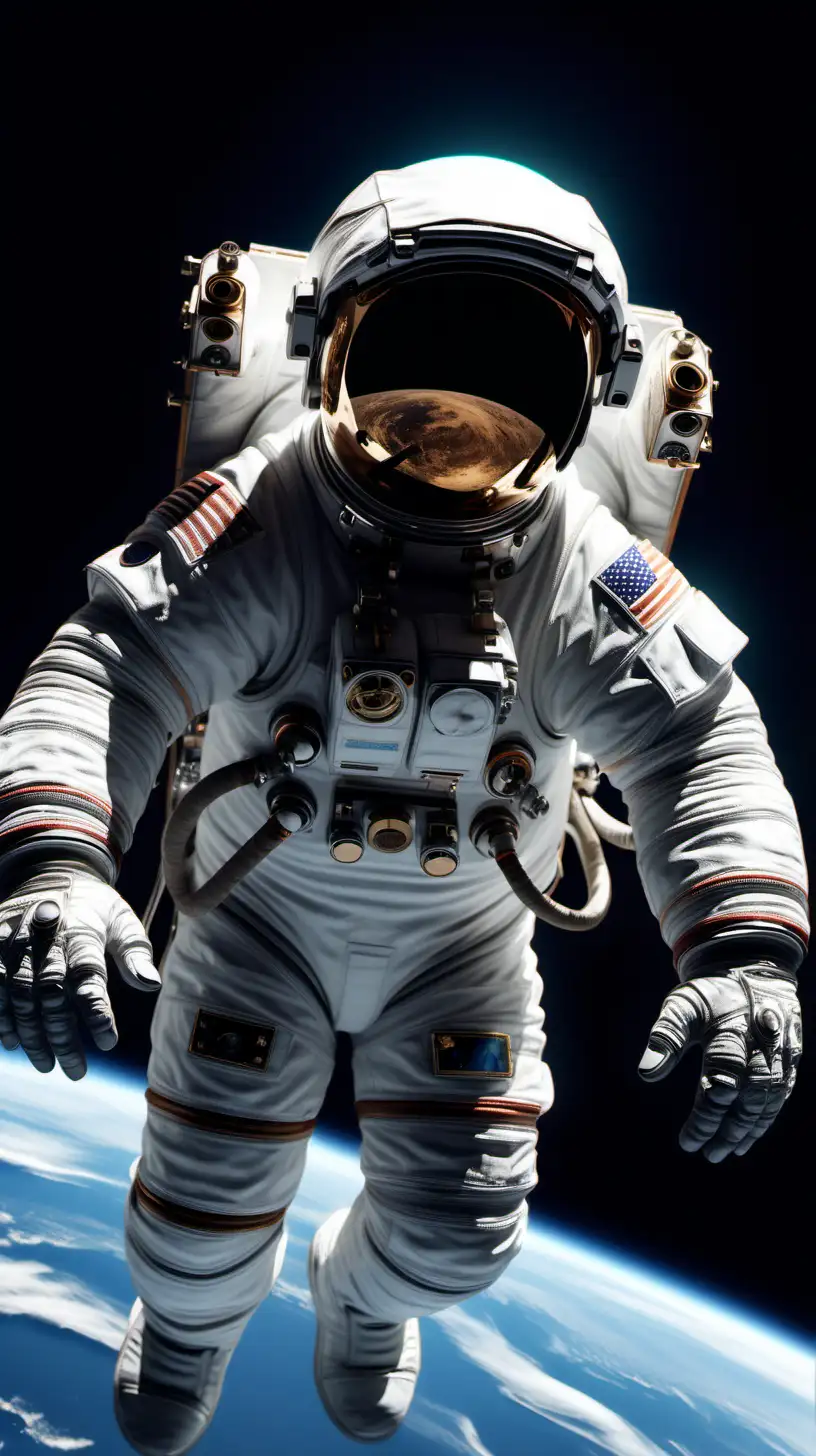 generate an image of an astronaut in space looking towards earth china. the image should be very very realistic ,hyper realistic , 8k , full clarity