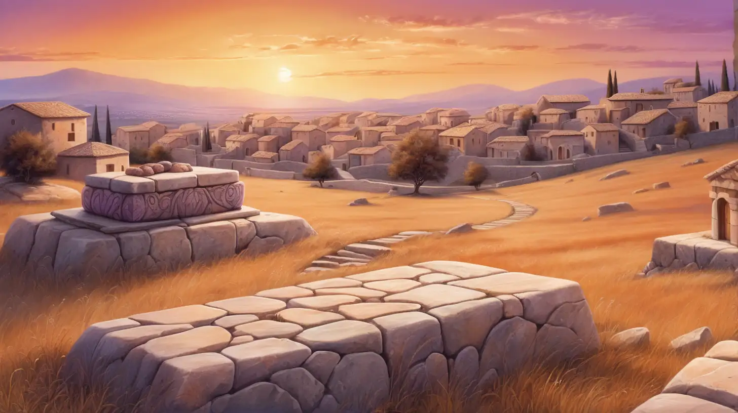 Biblical Era Sunset Over Carved Stone Plateau