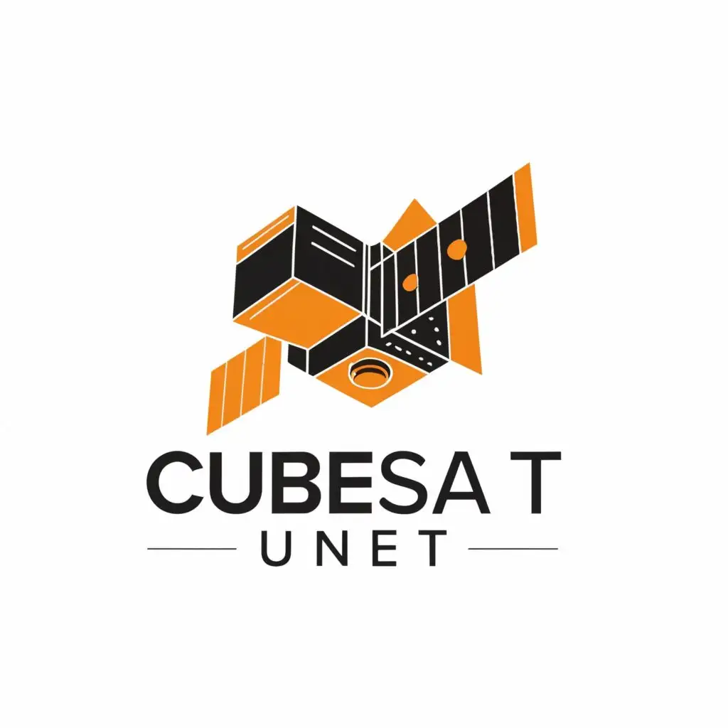 logo, cubic satellite, with the text "cubesat unet", typography, be used in Technology industry