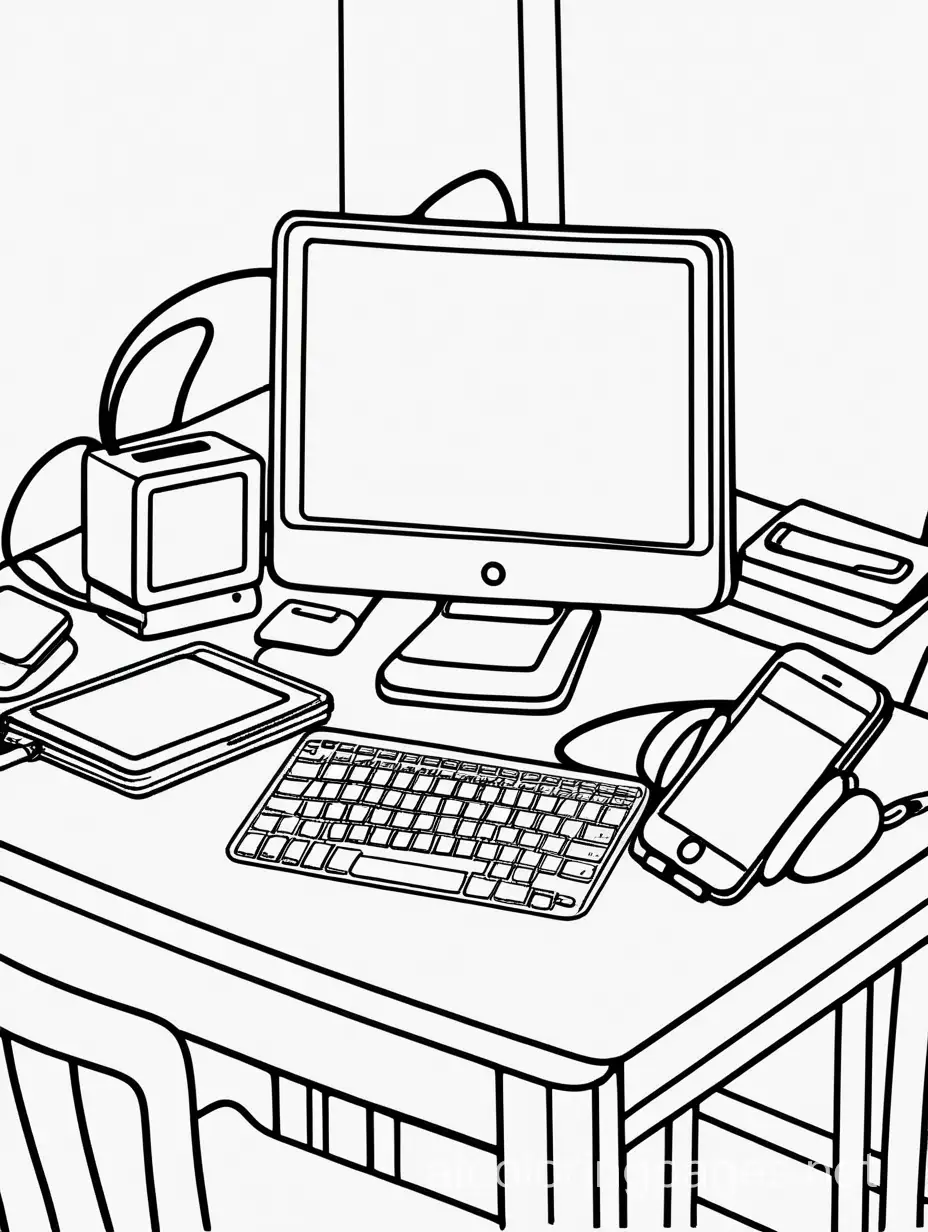 Minimalistic-Coloring-Page-of-Technology-Devices-on-Desk