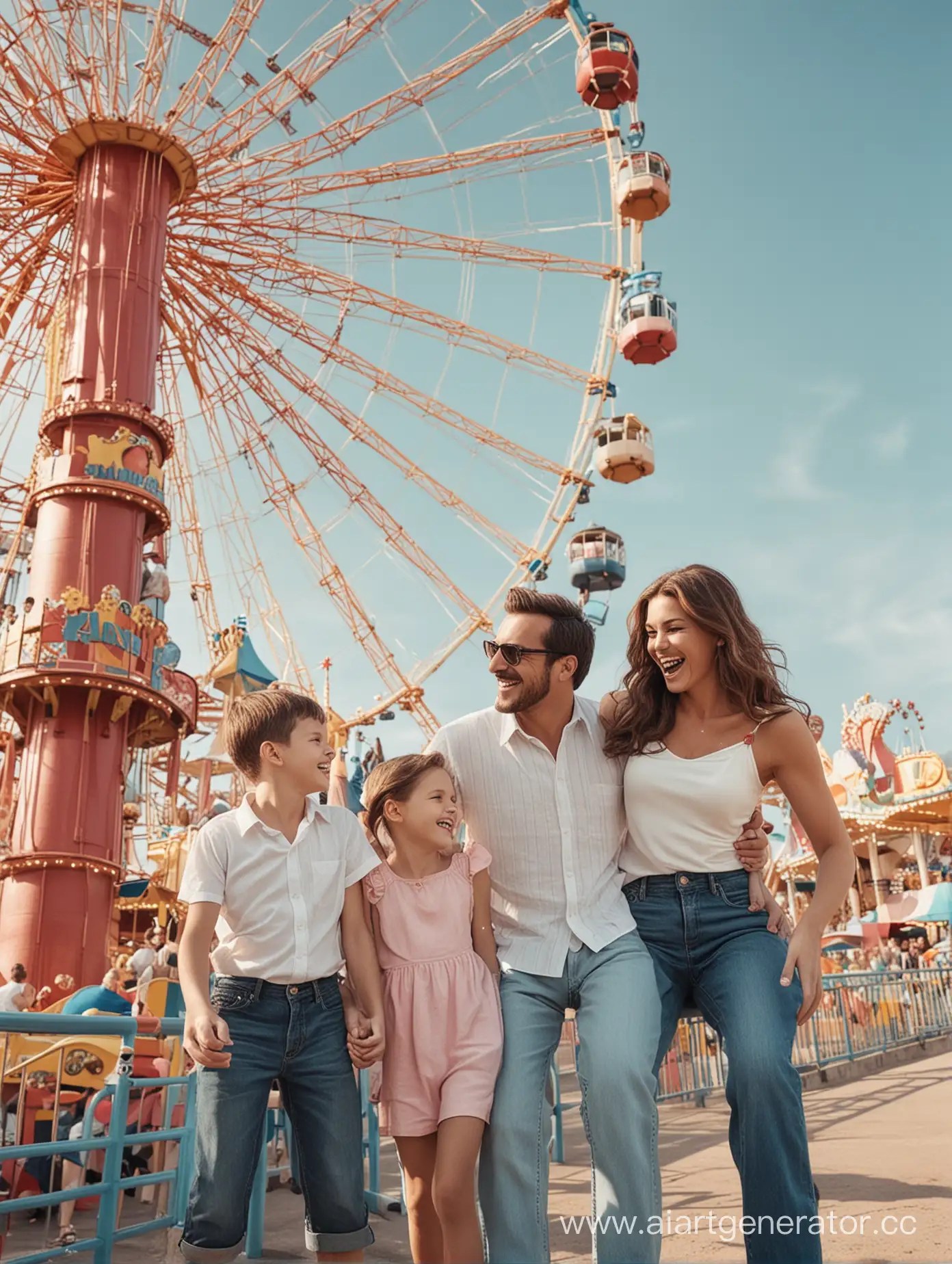 Joyful-Family-Enjoying-Funfilled-Day-at-the-Amusement-Park