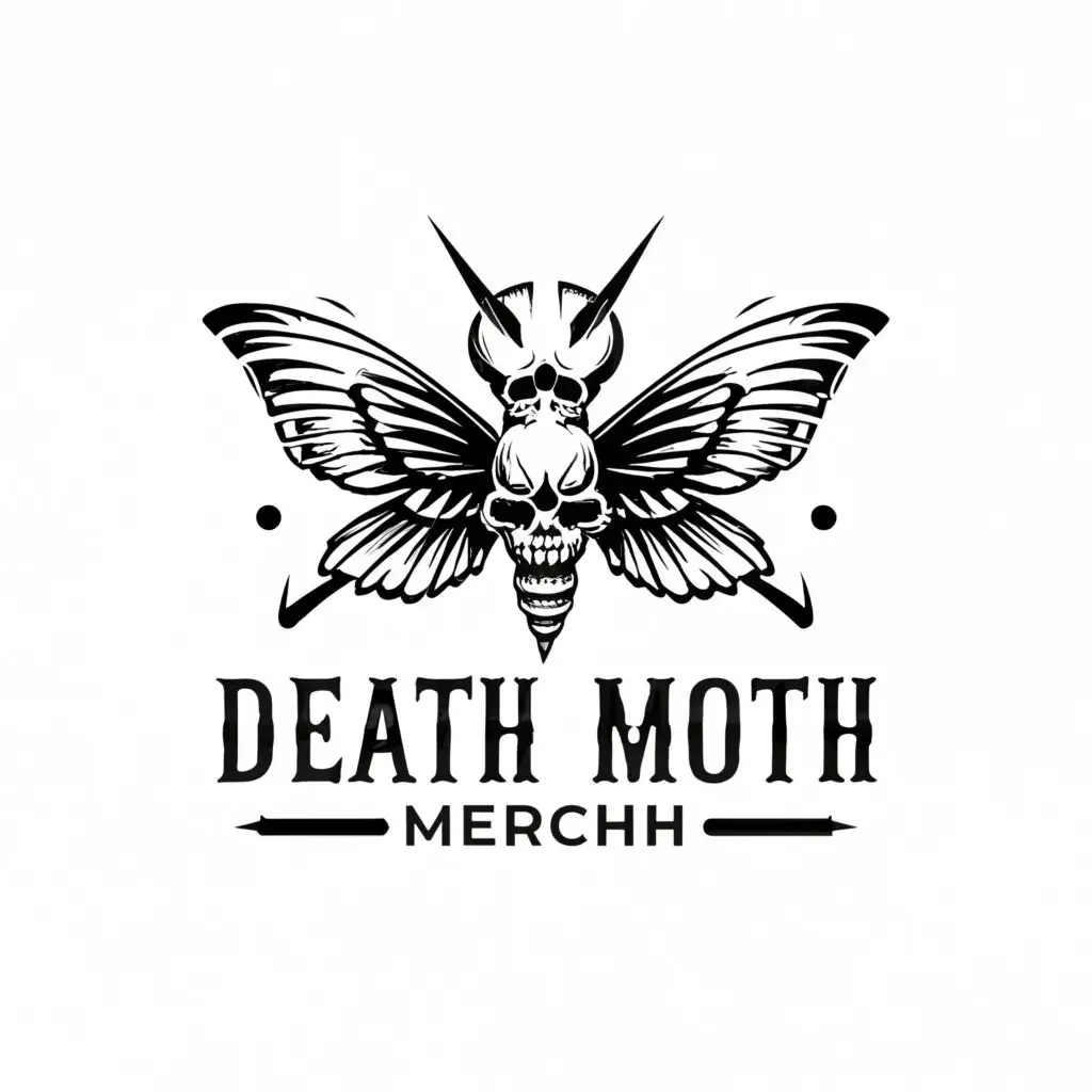 LOGO-Design-for-Death-Moth-Merch-Hauntingly-Elegant-Butterfly-with-Skull-Head-Emblem-in-Black-and-White-for-Religious-Industry