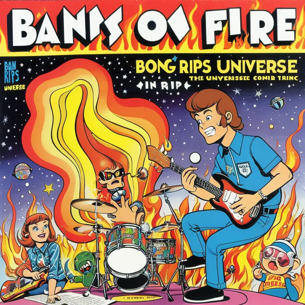 band: toys on fire
[new album title "bong rips universe"]

[in the style of 60s comic book art]