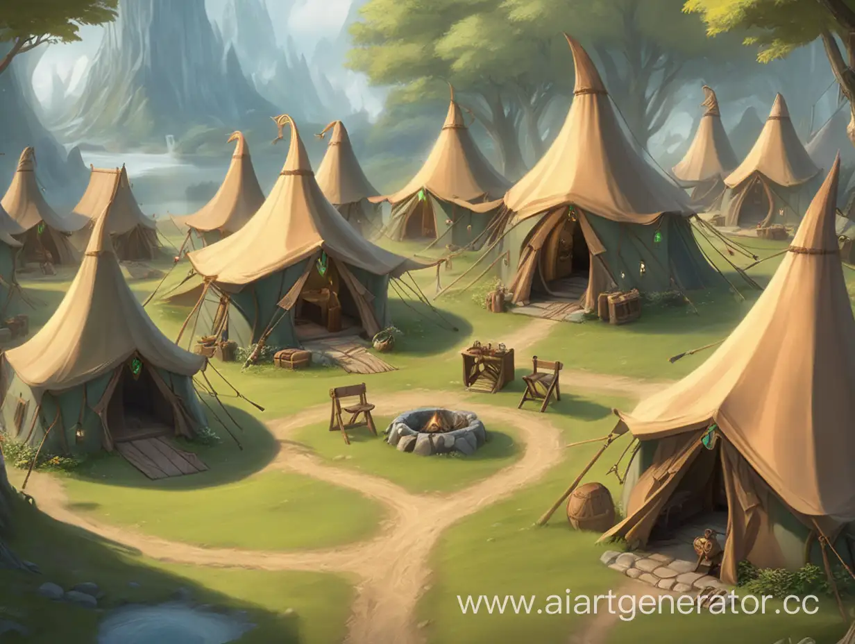 Peaceful Elven Camp at the Outskirts of Human Settlement | AI Art Generator